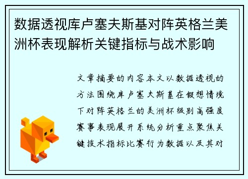 数据透视库卢塞夫斯基对阵英格兰美洲杯表现解析关键指标与战术影响